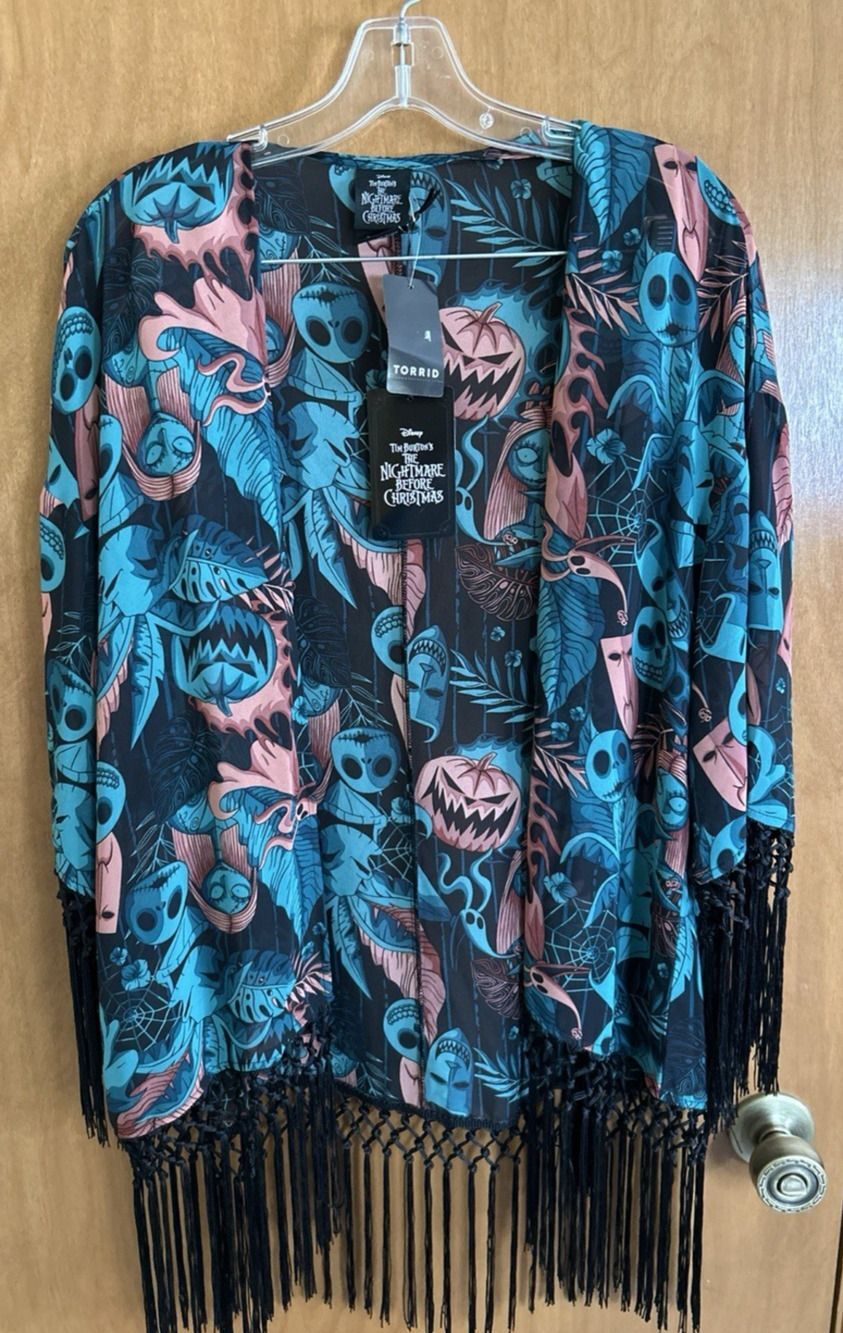 Nightmare Before Christmas Torrid Kimono Women M/L Chiffon Fringe-NWT